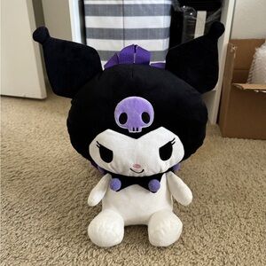 Sanrio Kuromi Plush Backpack Black & White Purple Straps Zipper Pocket